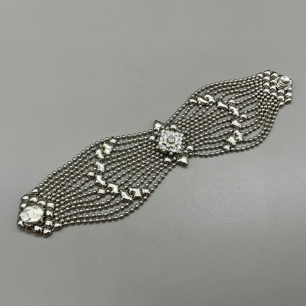 Sergio Gutierrez Bracelet Women Silver Liquid Metal Crystal Cuff SG Jewelry